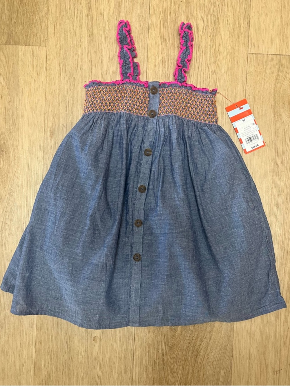 Cat & Jack Blue Chambray Dress with Pink Trim
